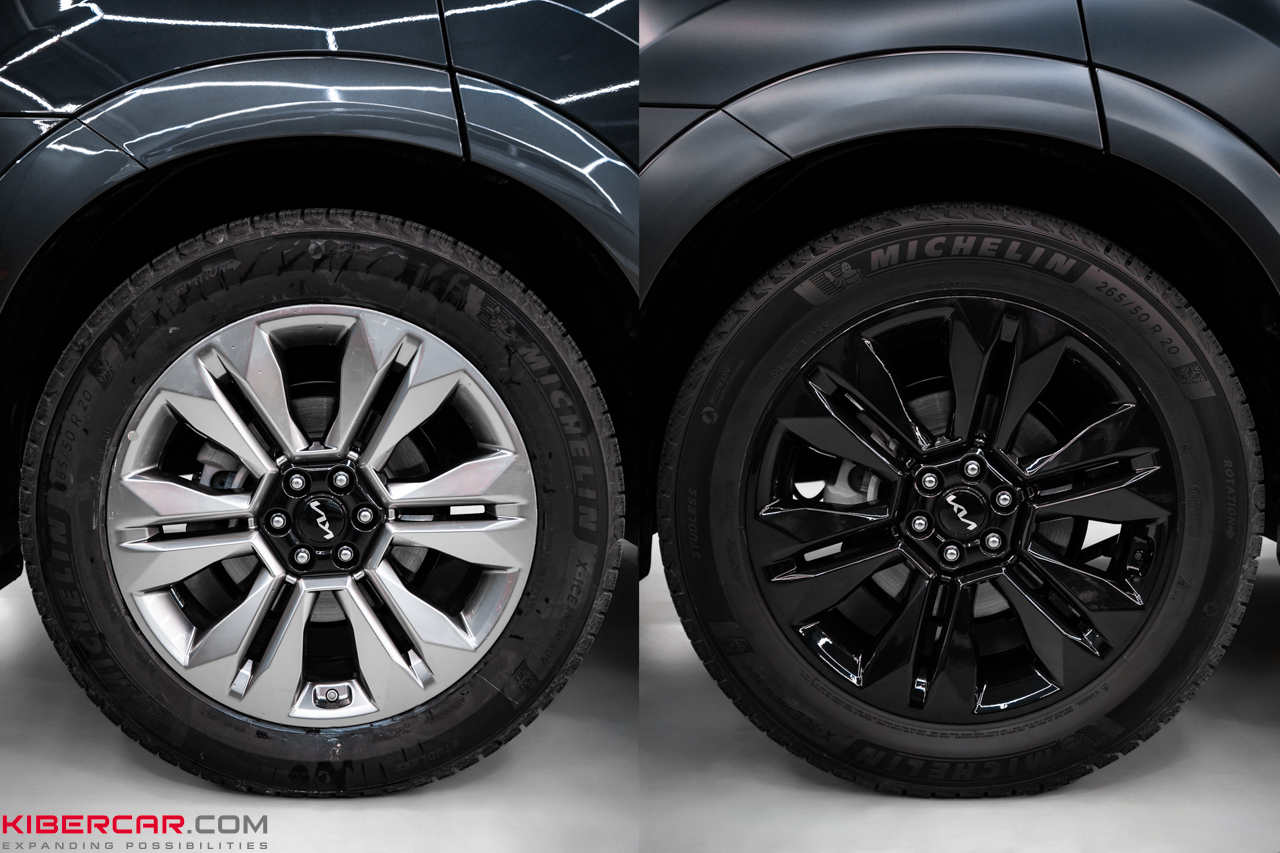Преображение Kia Mohave: покраска дисков в глянцевый чёрный цвет