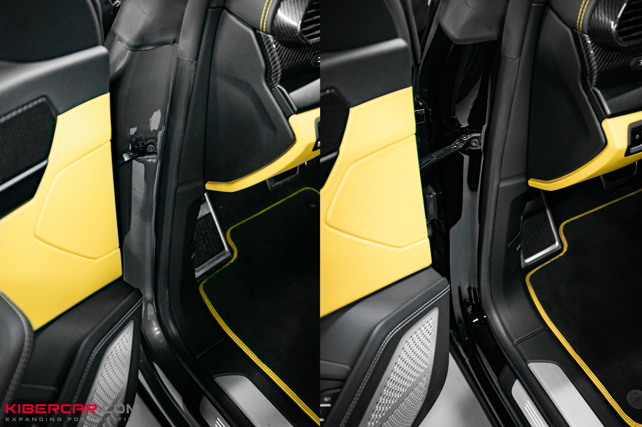 Оклейка Lamborghini Urus цветной полиуретановой пленкой с проемами: глубокий черный глянец вместо серого