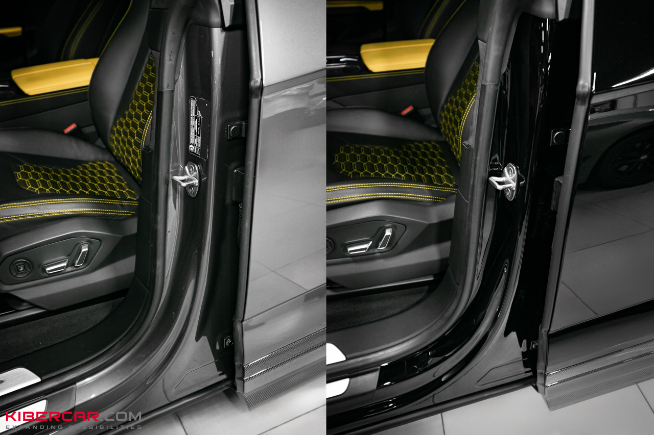 Оклейка Lamborghini Urus цветной полиуретановой пленкой с проемами: глубокий черный глянец вместо серого