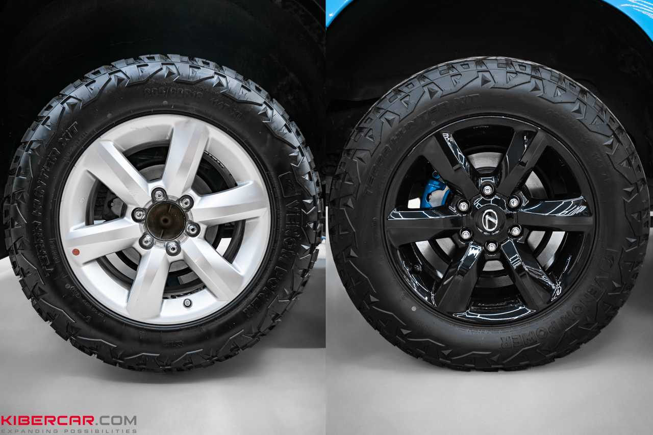 Полное преображение Toyota Land Cruiser Prado: черные диски и ярко-голубые суппорты