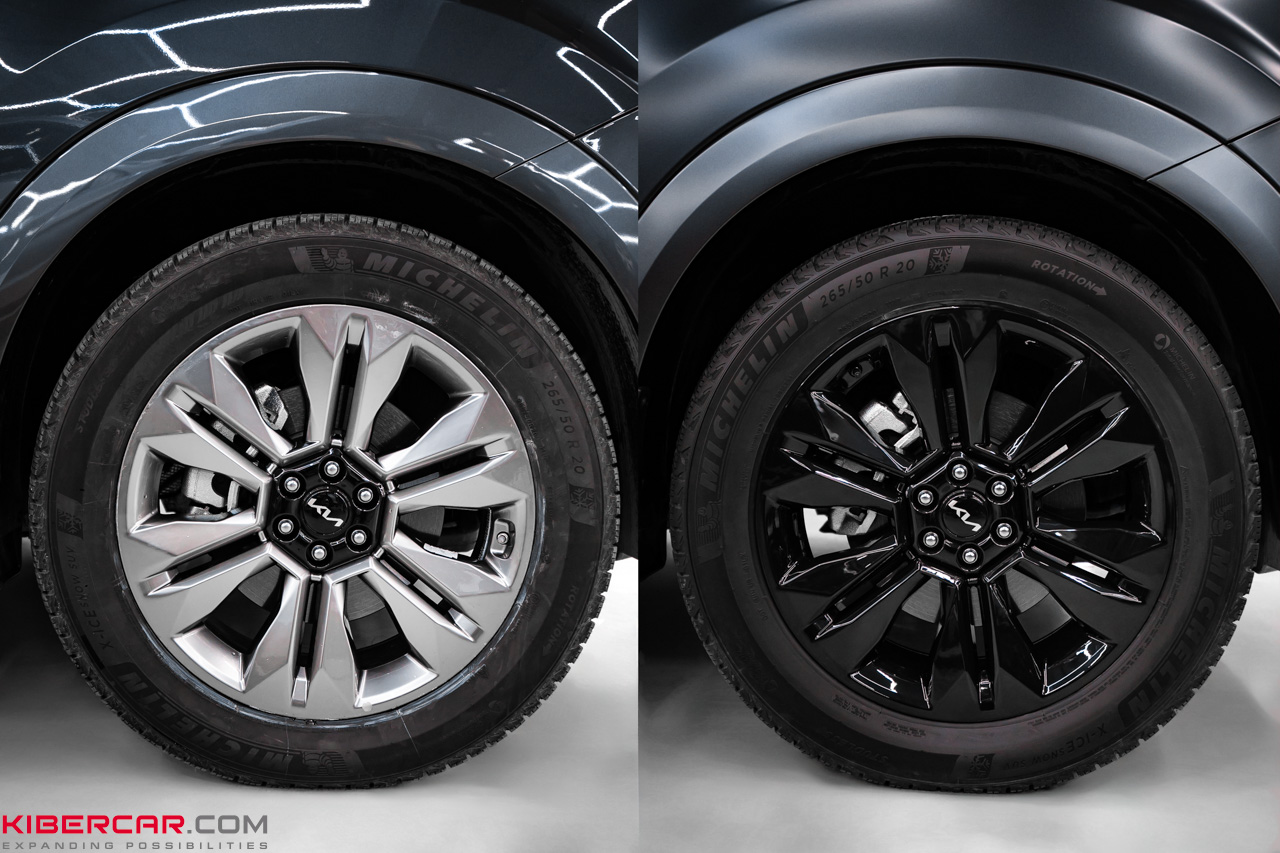 Преображение Kia Mohave: покраска дисков в глянцевый чёрный цвет